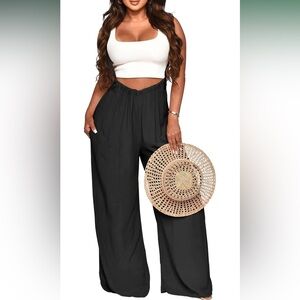 Women's Black Wide-Leg Suspender Pants